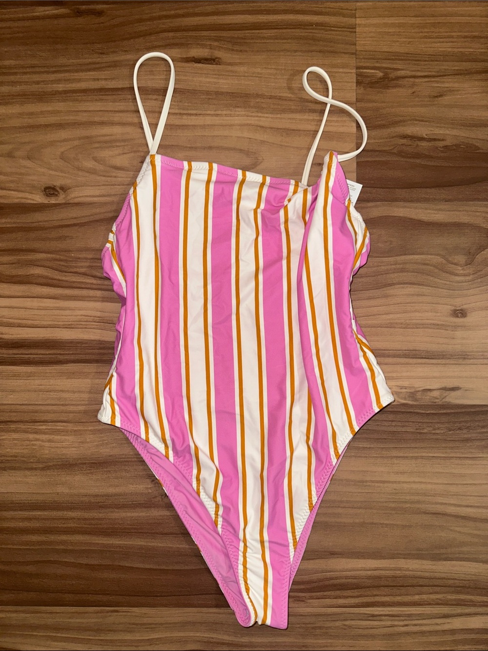 SOLID & STRIPED Pink, White & Yellow Striped One-Piece Swimsuit